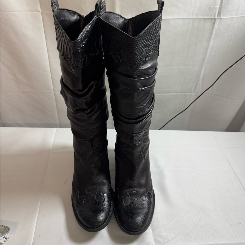 Black Leather Women's Cowboy Boots